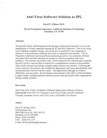 Anti-Virus Software Solution at JPL