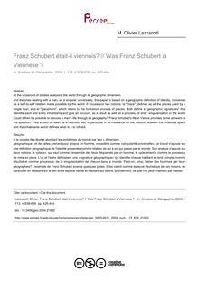 Franz Schubert était-il viennois? // Was Franz Schubert a Viennese ?  - article ; n°638 ; vol.113, pg 425-444