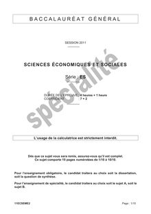 Sujet du bac ES 2011: Sciences Economiques Spécialité