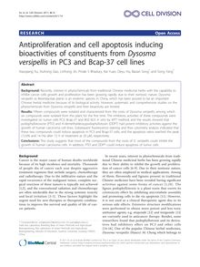 Antiproliferation and cell apoptosis inducing bioactivities of constituents from Dysosma versipellisin PC3 and Bcap-37 cell lines