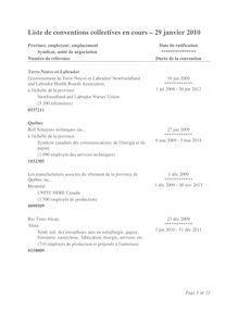 Liste de conventions collectives en cours – 29 janvier 2010