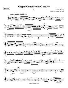 Partition violons II, orgue Concerto en C major, C major, Salieri, Antonio