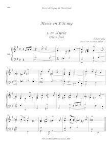 Partition 346-350. Messe en E Si my: , 1er Kyrie (Plein Jeu) - , Fugue - , Récit - , Duo - , Dialogue, Livre d orgue de Montréal