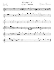 Partition ténor viole de gambe 1, octave aigu clef, Madrigali a 5 voci, Libro 2 par Girolamo Valmarano