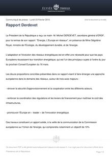 Rapport Derdevet - les trois principaux axes du rapport selon un communiqué de l Elysée