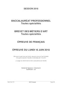 Sujet du Bac Pro 2018 Français