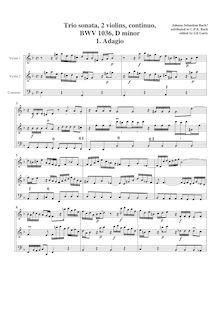 Partition complète, Trio Sonata, D minor, Bach, Carl Philipp Emanuel