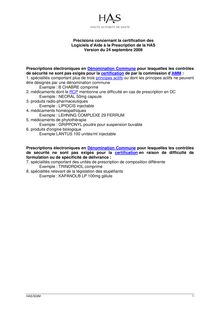 Certification par essai de type des logiciels d’aide à la prescription en médecine ambulatoire - Précisions sur la certification des LAP - version du 24 septembre 2008