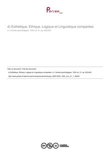 Esthétique, Ethique, Logique et Linguistique comparées - compte-rendu ; n°1 ; vol.31, pg 622-643