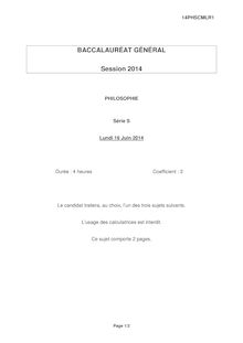 Bac 2014 - Sujets de philo - Série S