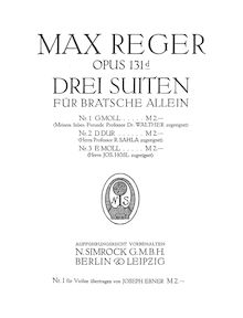 Partition complète, 3  pour Solo viole de gambe, Op.131d, Reger, Max
