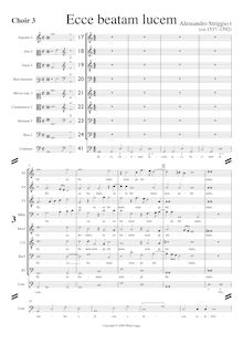 Partition chœur 3 vocal score, Ecce beatam lucem à 40, Ecco sì beato giorno (?)