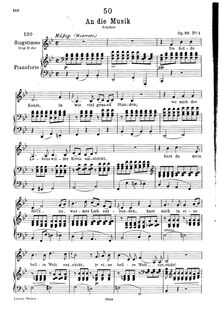 Partition complète, transposition pour low voix (B♭ major), An die Musik, D.547