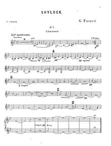 Partition violons I, Shylock, Op.57, Fauré, Gabriel