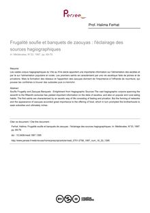 Frugalité soufie et banquets de zaouyas : l éclairage des sources hagiographiques - article ; n°33 ; vol.16, pg 69-79