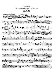 Partition basson 1, 2, Hungarian Rhapsody No.13, Andante sostenuto