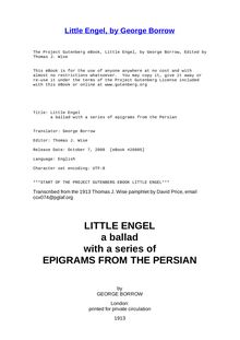 Little Engel - a ballad with a series of epigrams from the Persian