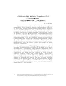 Luc MORIN, «Les profils en matière d allégations - LES PROFILS EN ...