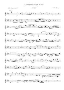 Partition clarinette solo (en B), clarinette Concerto, A major, Mozart, Wolfgang Amadeus