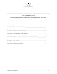 Commission Recommandations de Bonne Pratique - Règlement intérieur CRBP 19 01 2012