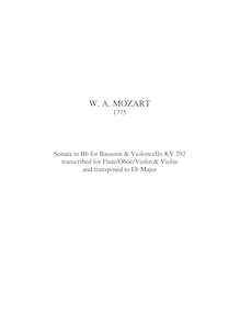 Partition complète, Sonata pour basson et violoncelle, B♭ major par Wolfgang Amadeus Mozart