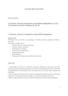 Curriculum Vitae Universitaire Raphaël LIOGIER I / Formation ...