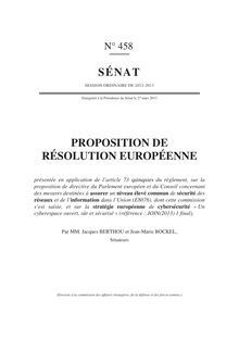 Proposition de résolution européenne pour la cybersécurité