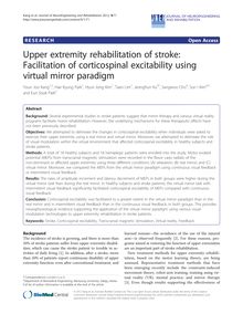Upper extremity rehabilitation of stroke: Facilitation of corticospinal excitability using virtual mirror paradigm