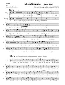 Partition ténor 1 & 2 enregistrements, Missa - Primi Toni, G minor