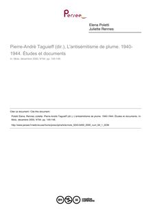 Pierre-André Taguieff (dir.), L antisémitisme de plume. 1940-1944. Études et documents  ; n°1 ; vol.64, pg 145-148