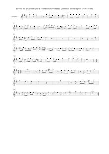 Partition Cornet 1 , partie, Sonata en D minor, D minor, Speer, Georg Daniel