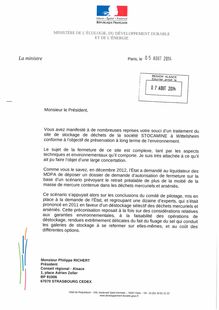 Stocamine Wittelsheim : la lettre de la Ministre Ségolène Royal à Philippe Richert présidenjt de la région Alsace