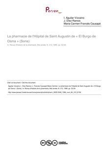 La pharmacie de l Hôpital de Saint Augustin de « El Burgo de Osma » (Soria) - article ; n°312 ; vol.84, pg 52-54