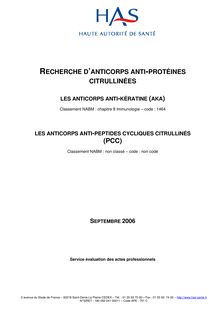 Recherche d anticorps anti-protéines citrullinées - Rapport Recherche d’anticorps anti-protéines citrullinées