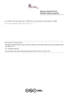 Le bilan de l emploi en 1995 et au premier semestre 1996 - article ; n°1 ; vol.298, pg 3-14