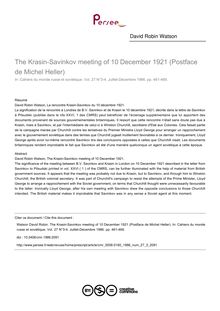 The Krasin-Savinkov meeting of 10 December 1921 (Postface de Michel Heller) - article ; n°3 ; vol.27, pg 461-469