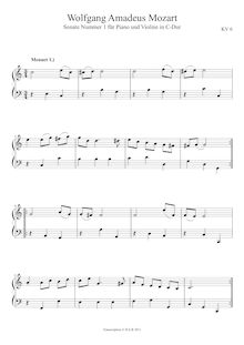 Partition , Menuet 1, violon Sonata, Violin Sonata No.1, C major