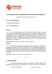 La evaluación por competencias en la educación superior (Competences assessment in higher education)
