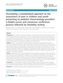 Developing a standardized approach to the assessment of pain in children and youth presenting to pediatric rheumatology providers: a Delphi survey and consensus conference process followed by feasibility testing