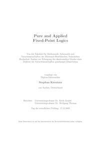 Pure and applied fixed point logics [Elektronische Ressource] / vorgelegt von Stephan Kreutzer