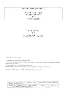 Mathématiques 2006 BP - Agent technique de prévention et de sécurité