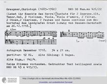 Partition Printed Text et complete Manuscript Score, Lobet ihr Knechte des Herrn, GWV 1174/18