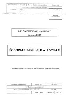 Economie Familiale et Sociale 2002 Brevet (filière technologique)