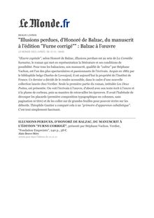 "Illusions perdues, d Honoré de Balzac, du manuscrit à l édition ...