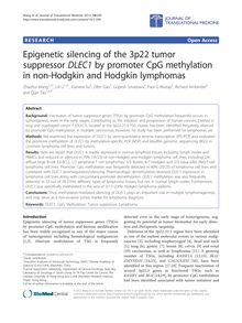 Epigenetic silencing of the 3p22 tumor suppressor DLEC1 by promoter CpG methylation in non-Hodgkin and Hodgkin lymphomas