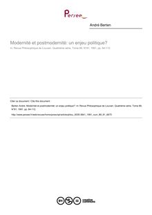 Modernité et postmodernité: un enjeu politique? - article ; n°81 ; vol.89, pg 84-112