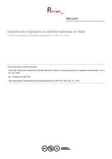 Histoire des migrations et identité nationale en Italie - article ; n°1 ; vol.9, pg 29-46