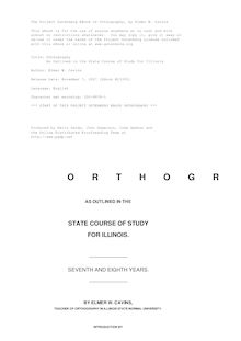 Orthography - As Outlined in the State Course of Study for Illinois