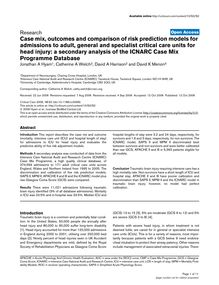 Case mix, outcomes and comparison of risk prediction models for admissions to adult, general and specialist critical care units for head injury: a secondary analysis of the ICNARC Case Mix Programme Database
