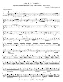 Partition violons II, violon Concerto en G minor, RV 315, L estate (Summer) from Le quattro stagioni (The Four Seasons)